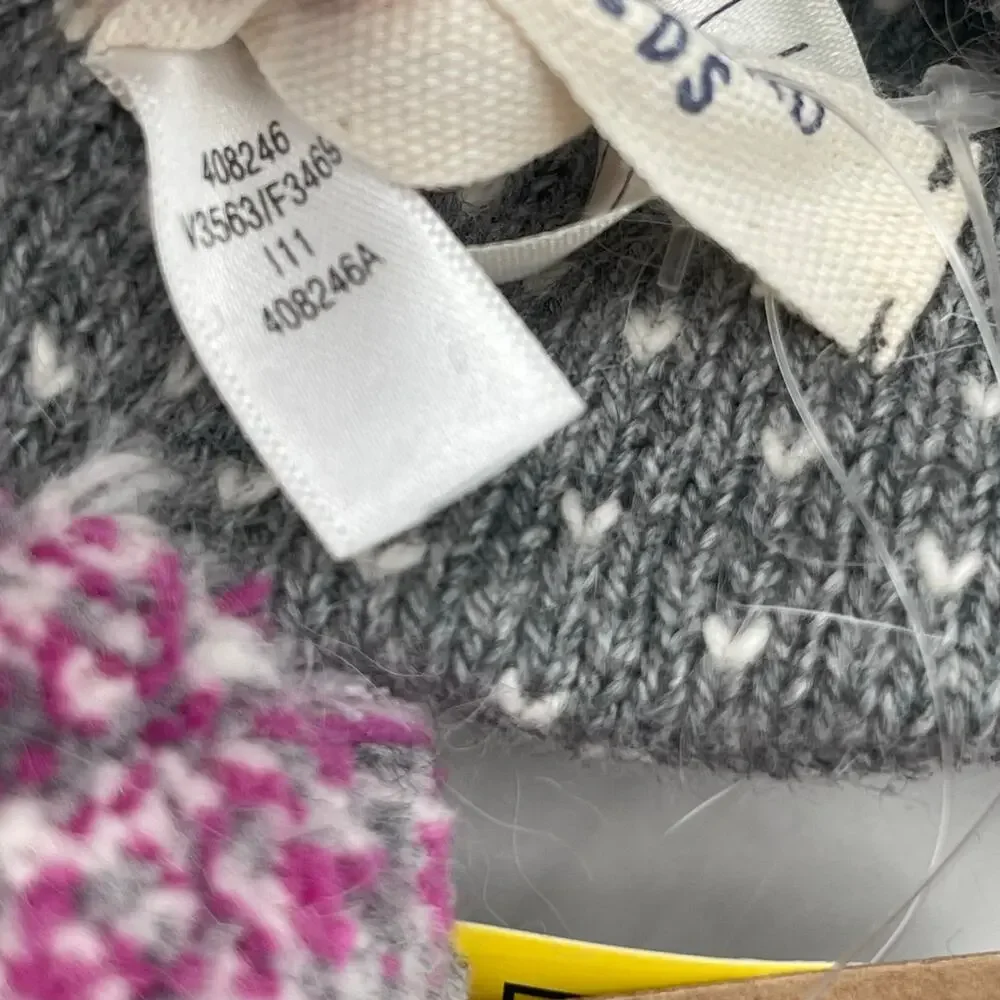 LANDS END Kids Scarf Wool Angora Rabbit Hair Blend NWT Gray Fair Isle Snowflakes